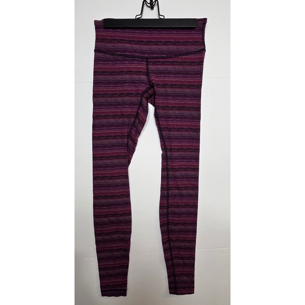 Lululemon Wunder Under Leggings Purple Pink Space Dye Striped Size 6 Yoga Pants